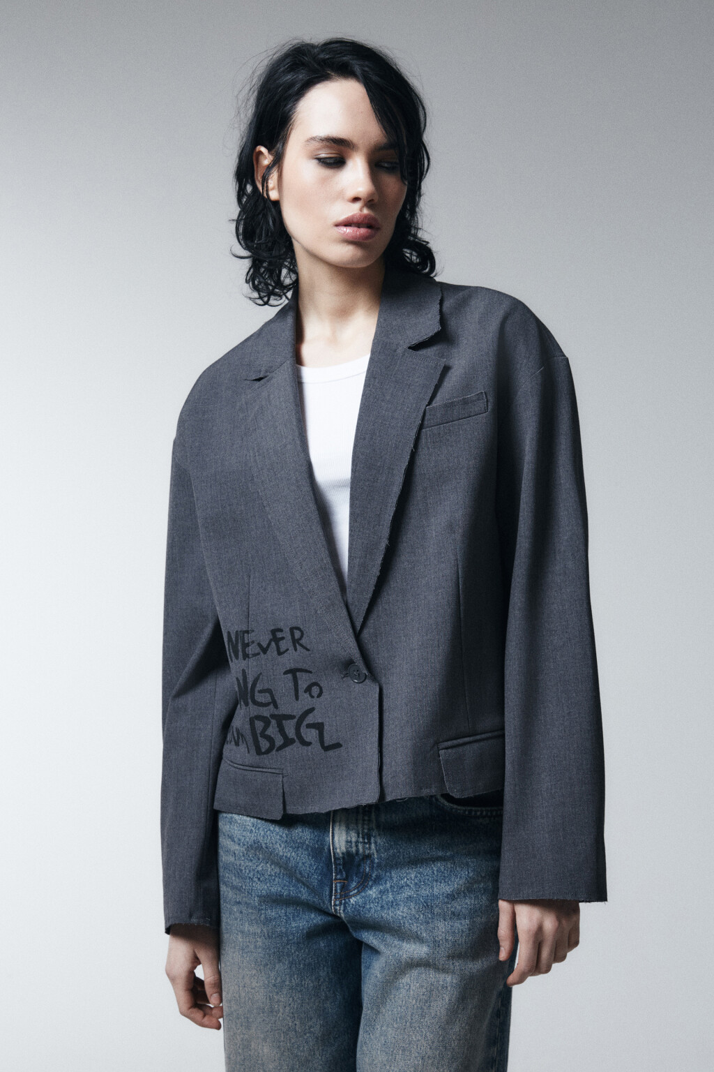 Пиджак oversize из костюмной ткани с принтом - цвет серый - 3