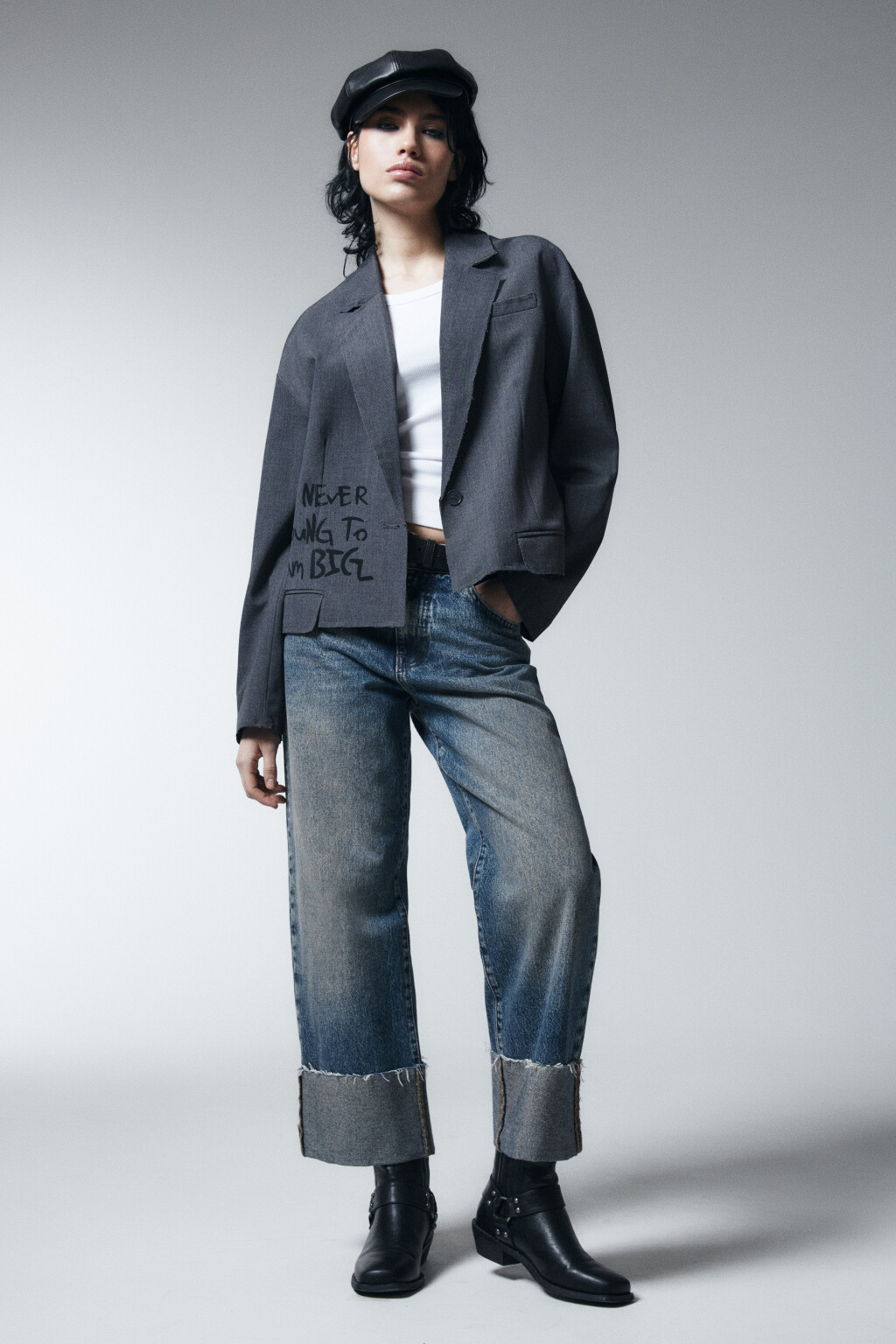 Пиджак oversize из костюмной ткани с принтом - цвет серый - 5