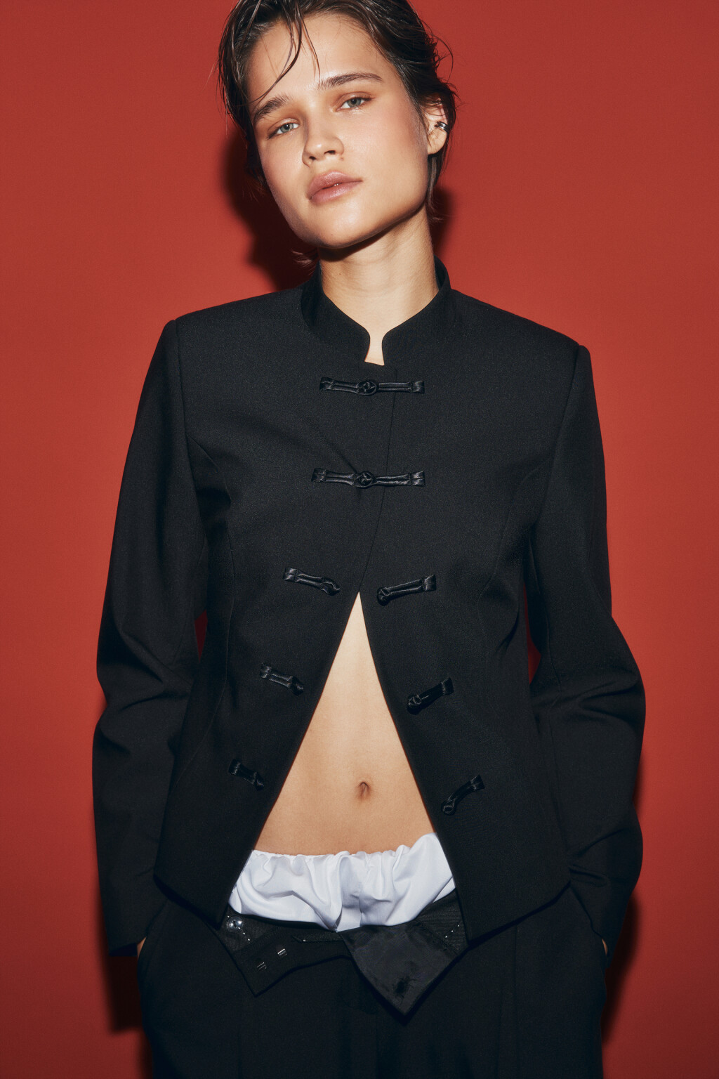 Жакет-доломан приталенный - цвет черный - 1