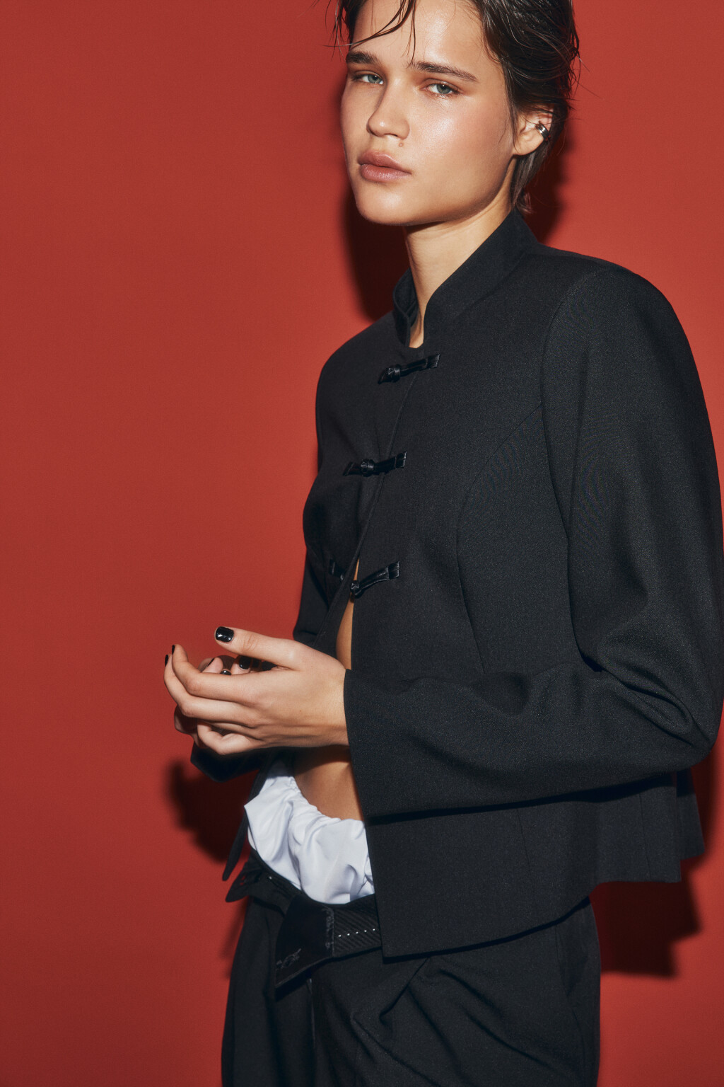 Жакет-доломан приталенный - цвет черный - 3