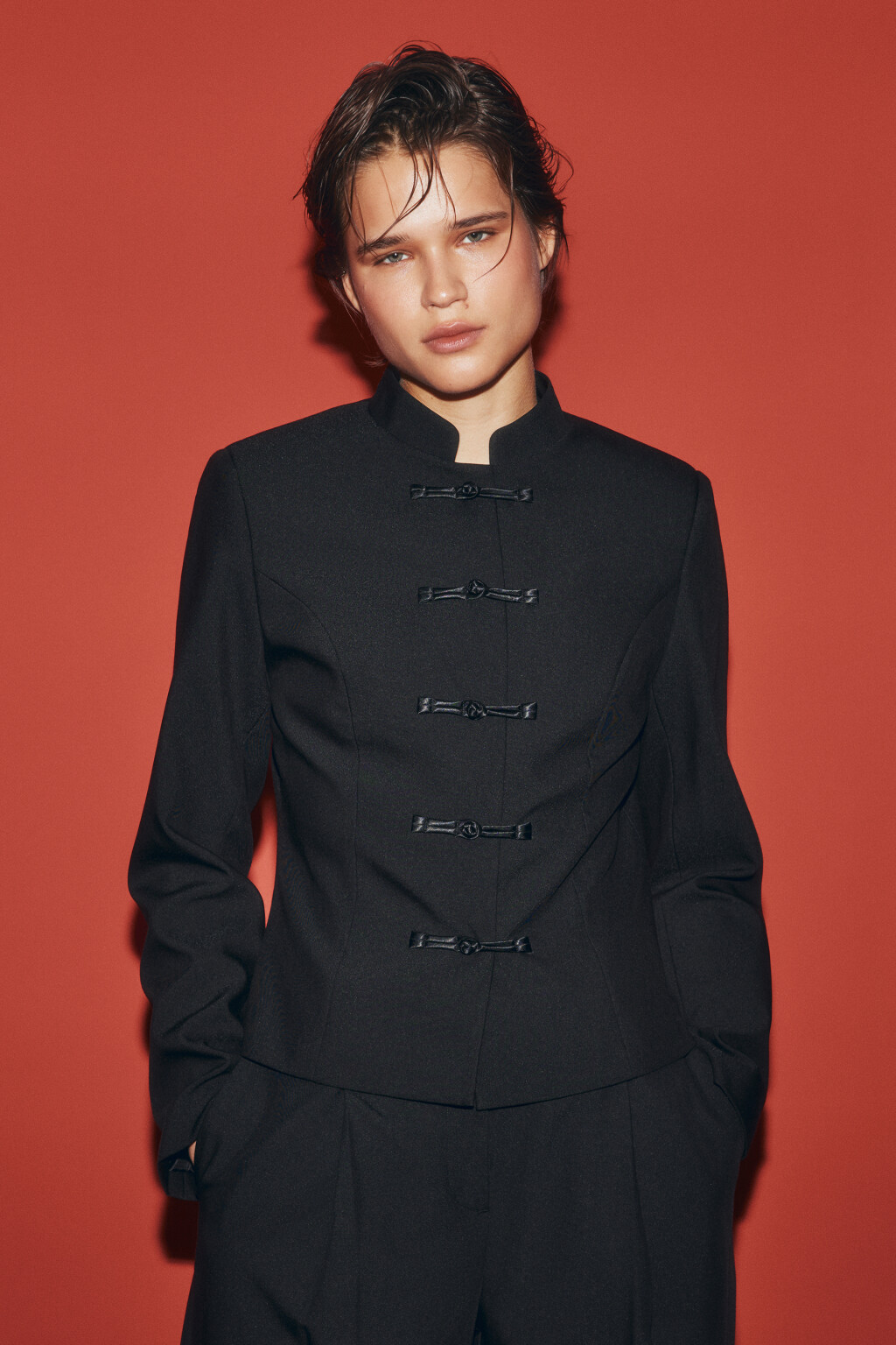 Жакет-доломан приталенный - цвет черный - 4