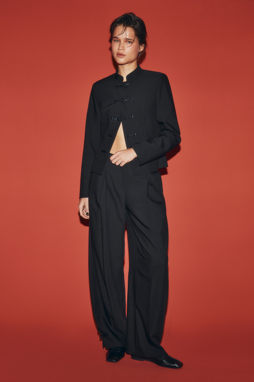 Жакет-доломан приталенный - цвет черный - 6