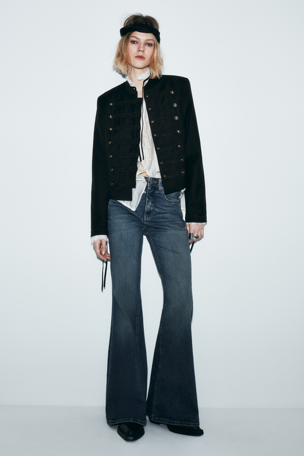 Жакет-доломан прямой в гусарском стиле - цвет черный - 4