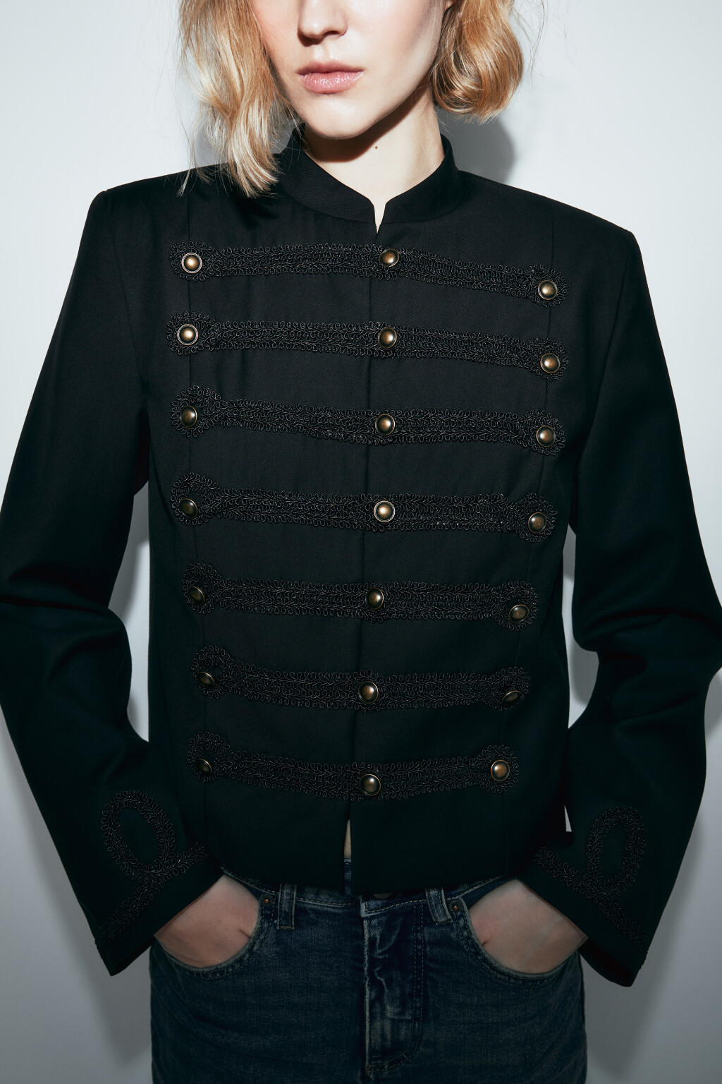 Жакет-доломан прямой в гусарском стиле - цвет черный - 5