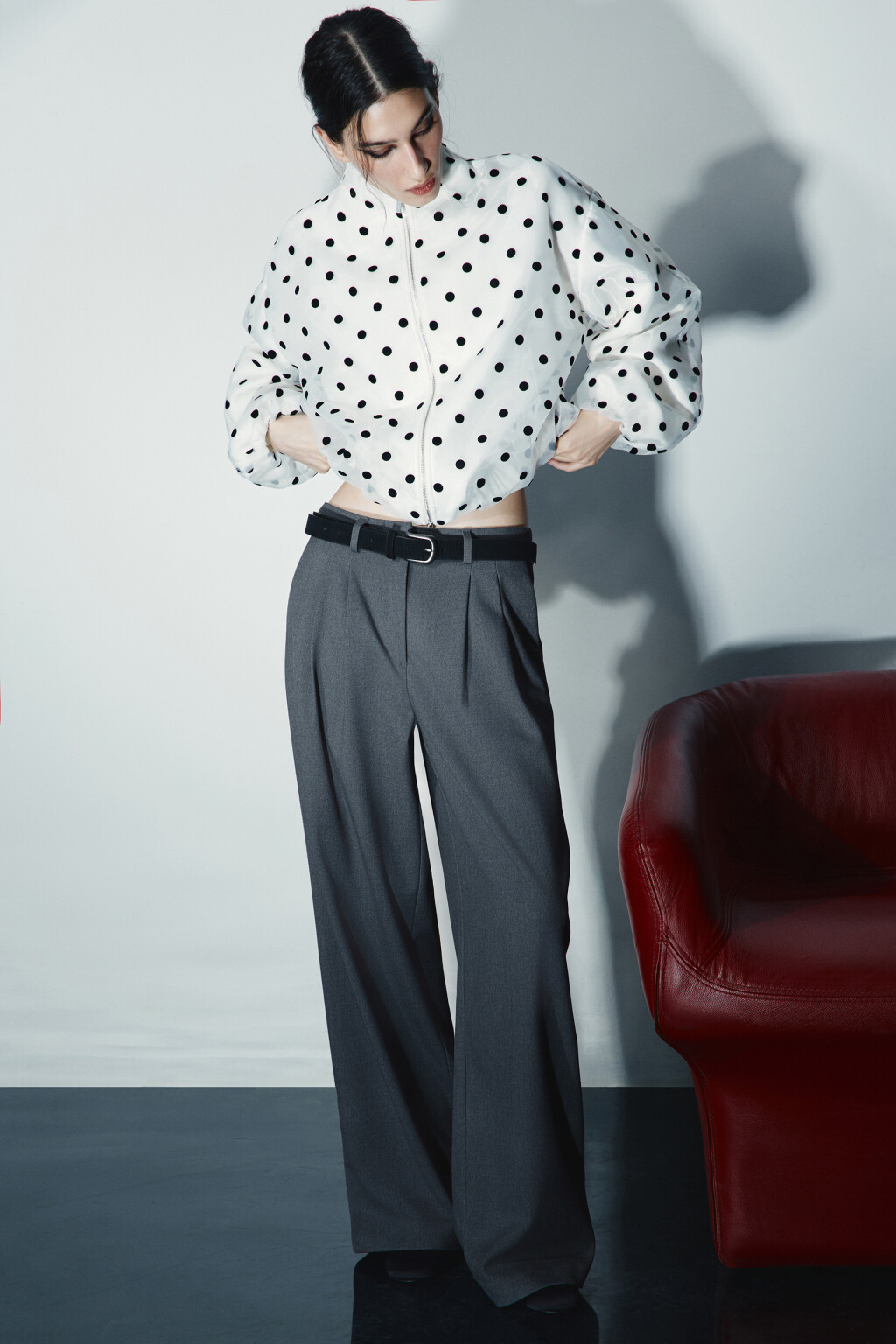 Брюки широкие костюмные - цвет серый - 1