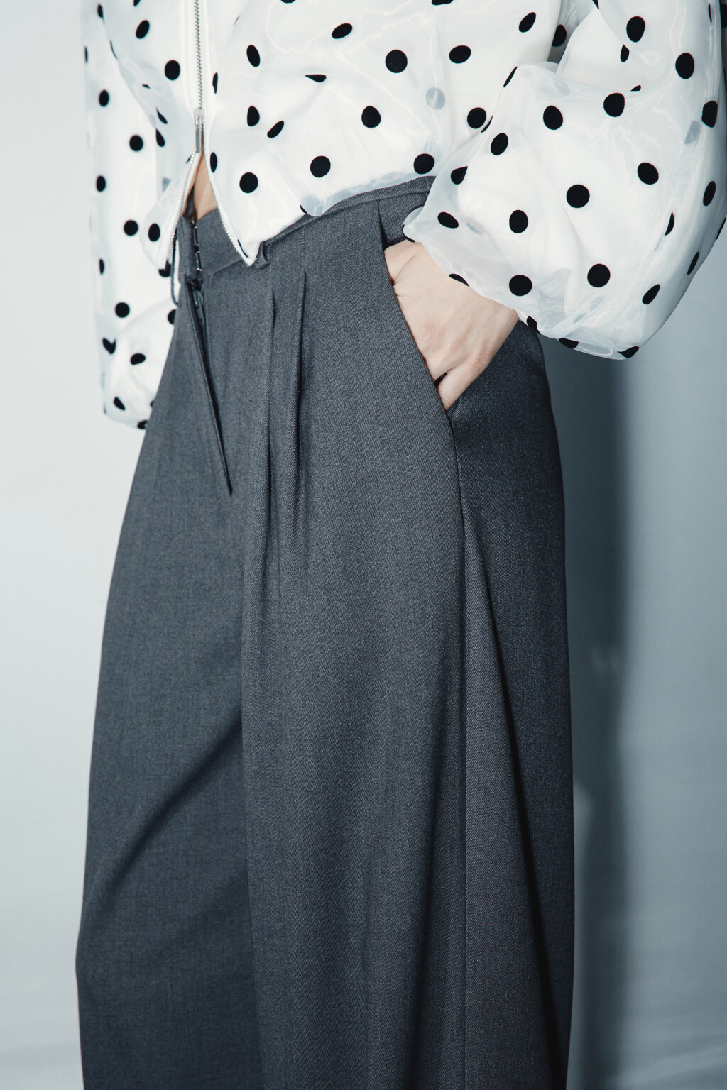 Брюки широкие костюмные - цвет серый - 6