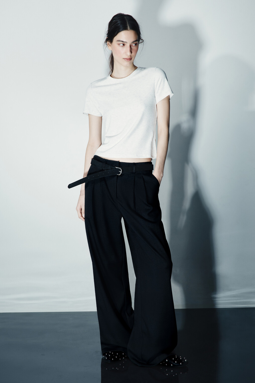 Брюки широкие костюмные - цвет черный - 3