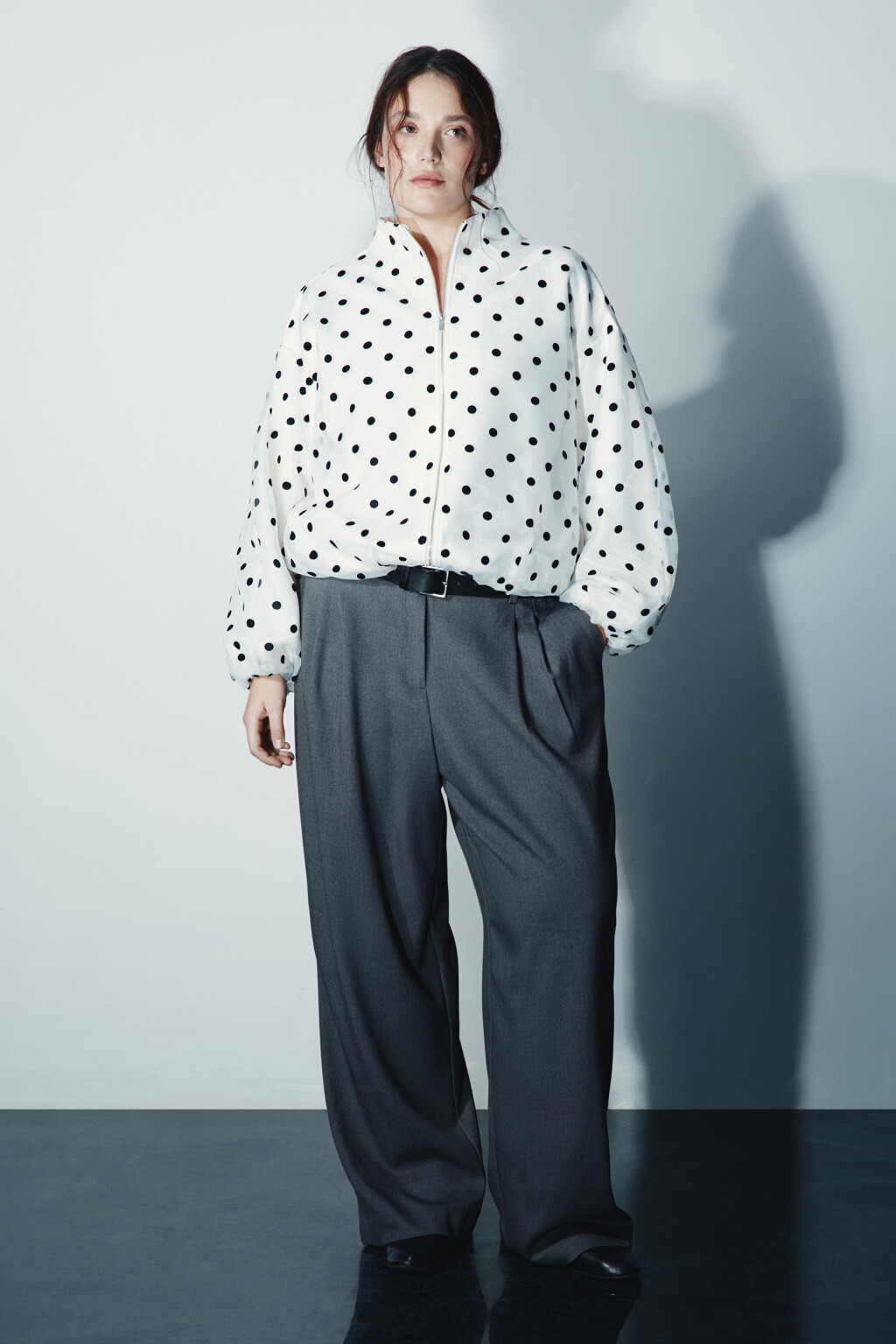 Брюки широкие с высокой посадкой - цвет серый - 4