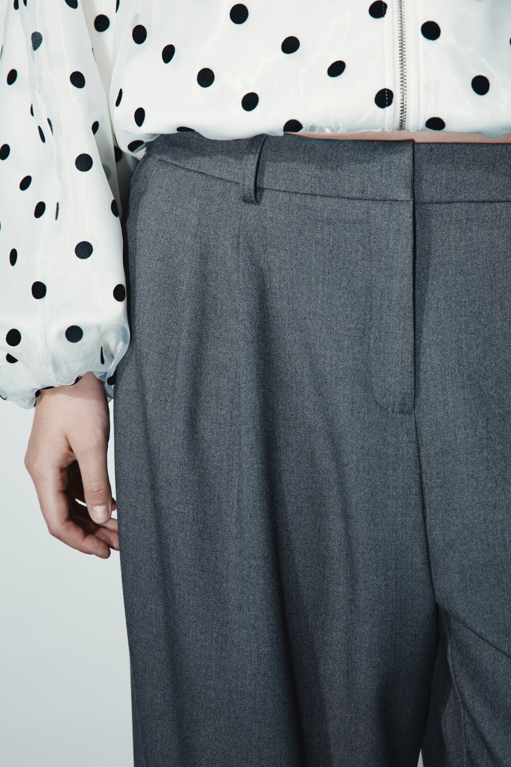 Брюки широкие с высокой посадкой - цвет серый - 5