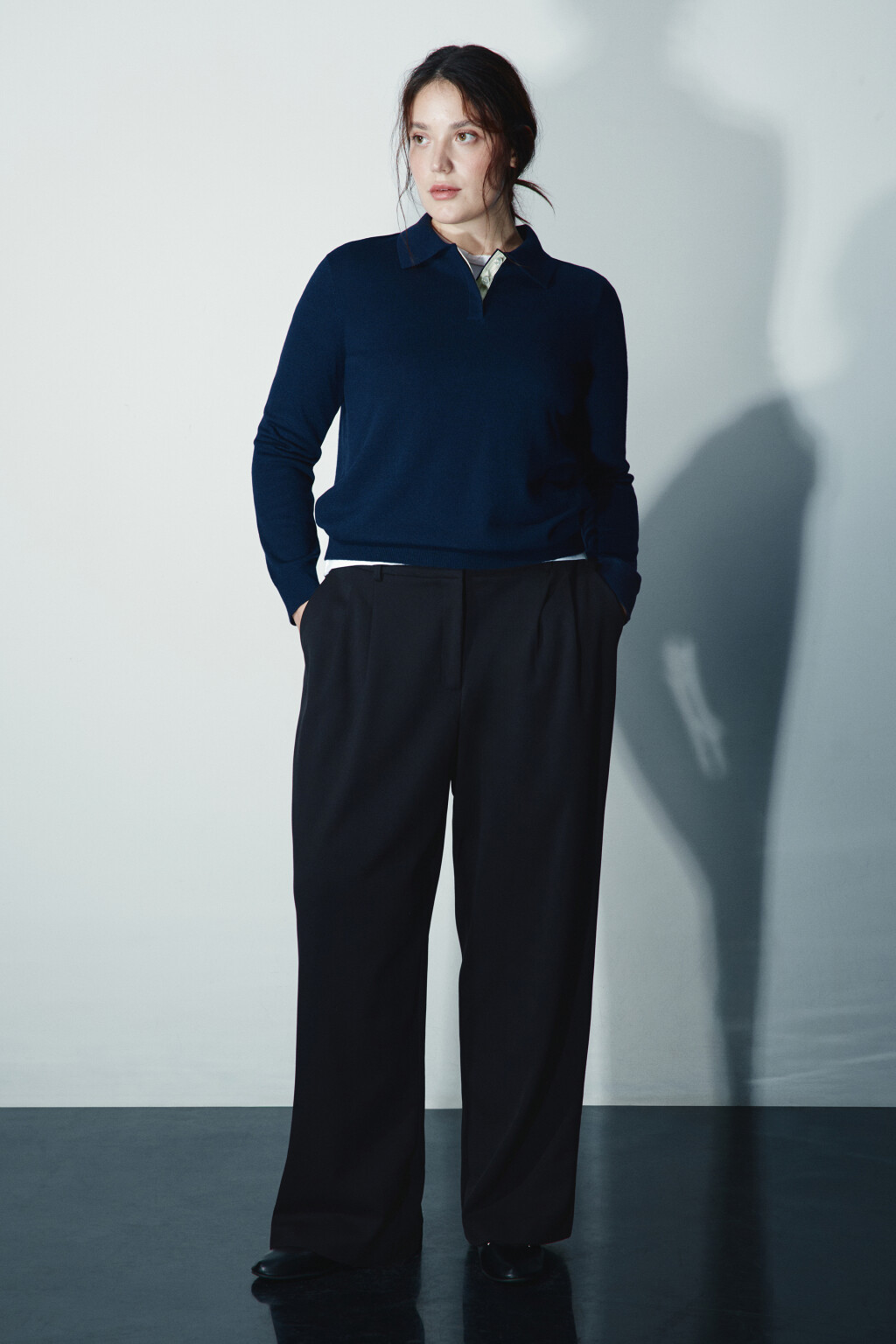 Брюки широкие с высокой посадкой - цвет черный - 4