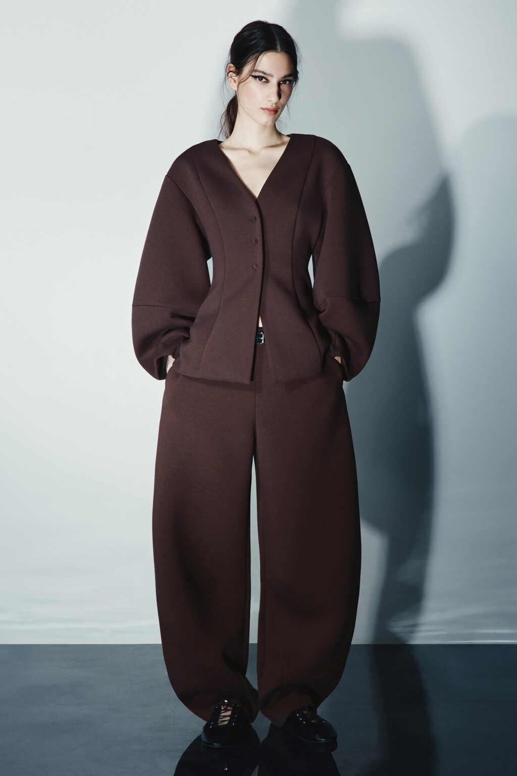 Брюки barrel fit с декоративными швами - цвет коричневый - 1