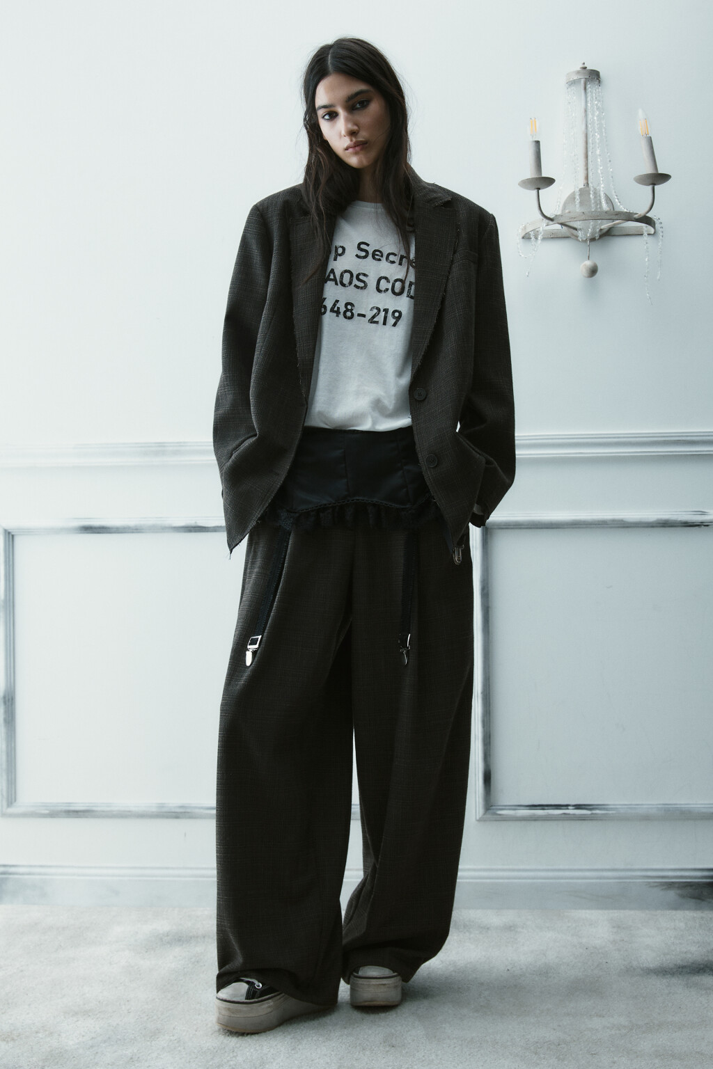 Брюки barrel fit в клетку - цвет коричневый - 5