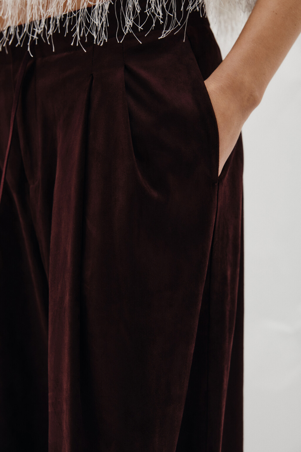 Брюки wide leg замшевые - цвет коричневый - 6