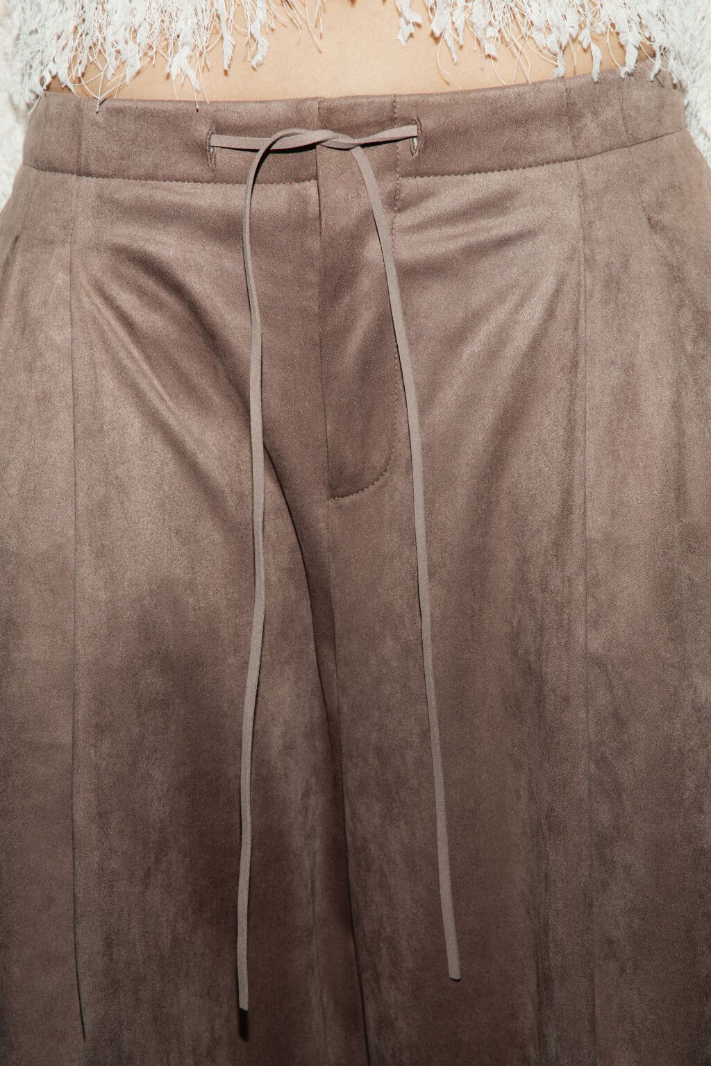 Брюки wide leg замшевые - цвет бежевый - 5