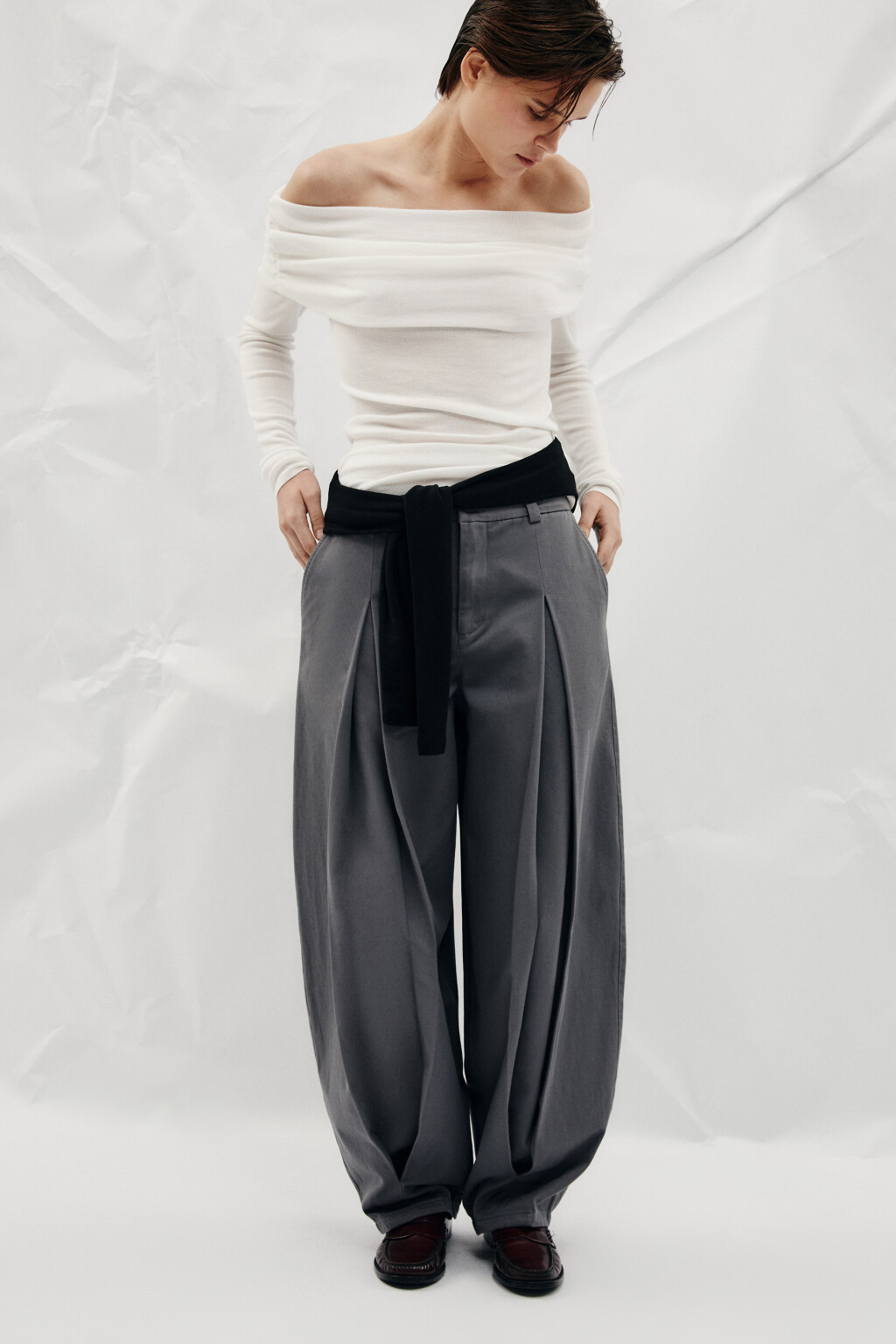 Брюки barrel fit из хлопка - цвет серый - 2