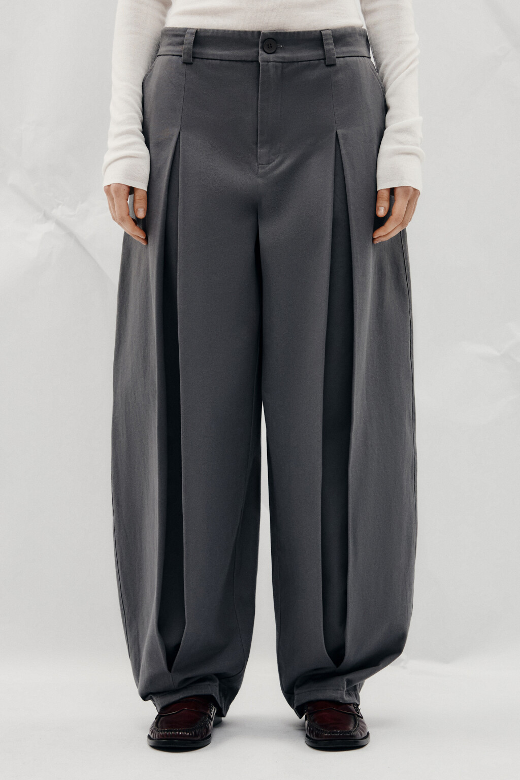 Брюки barrel fit из хлопка - цвет серый - 3