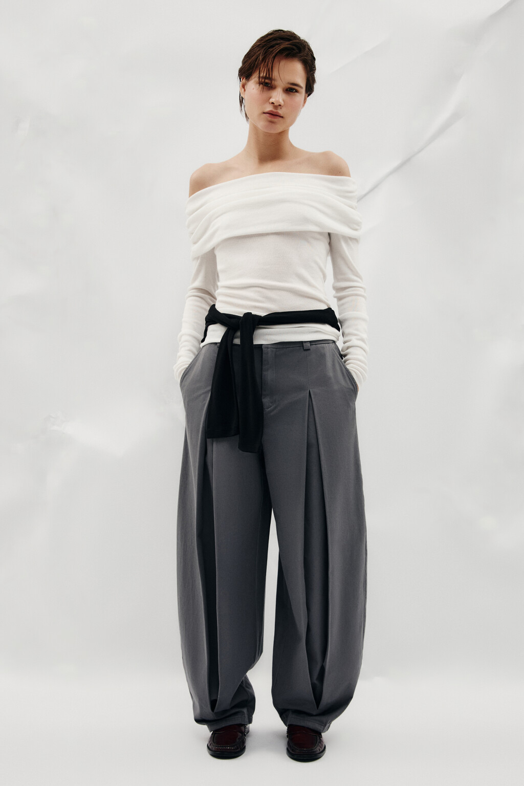 Брюки barrel fit из хлопка - цвет серый - 5