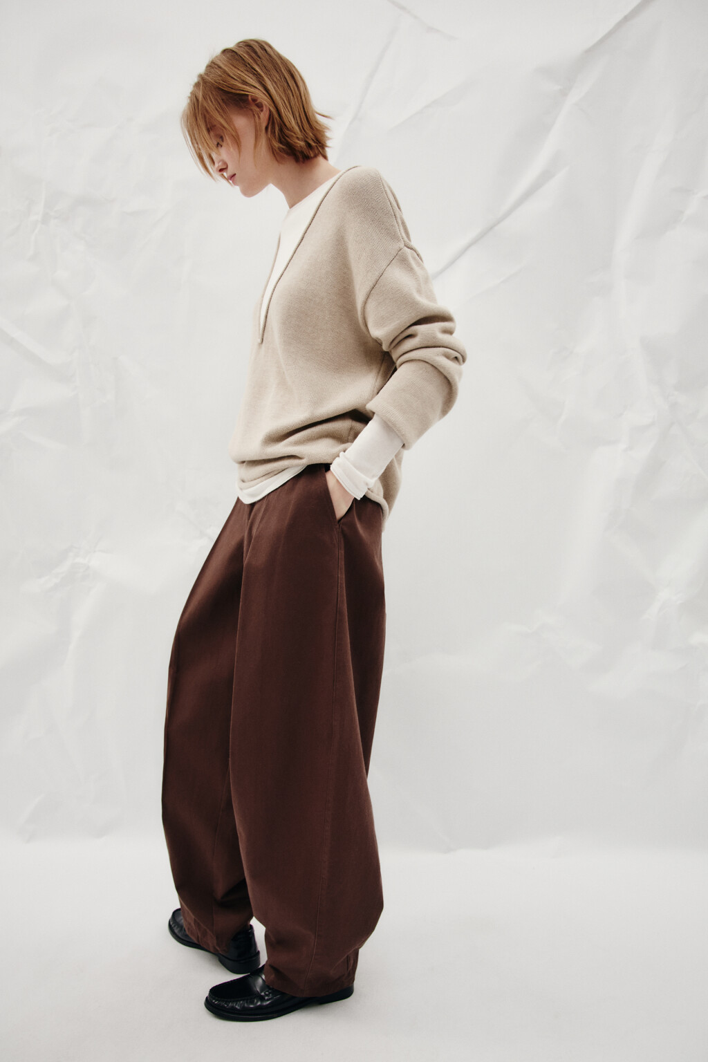 Брюки barrel fit из хлопка - цвет коричневый - 2