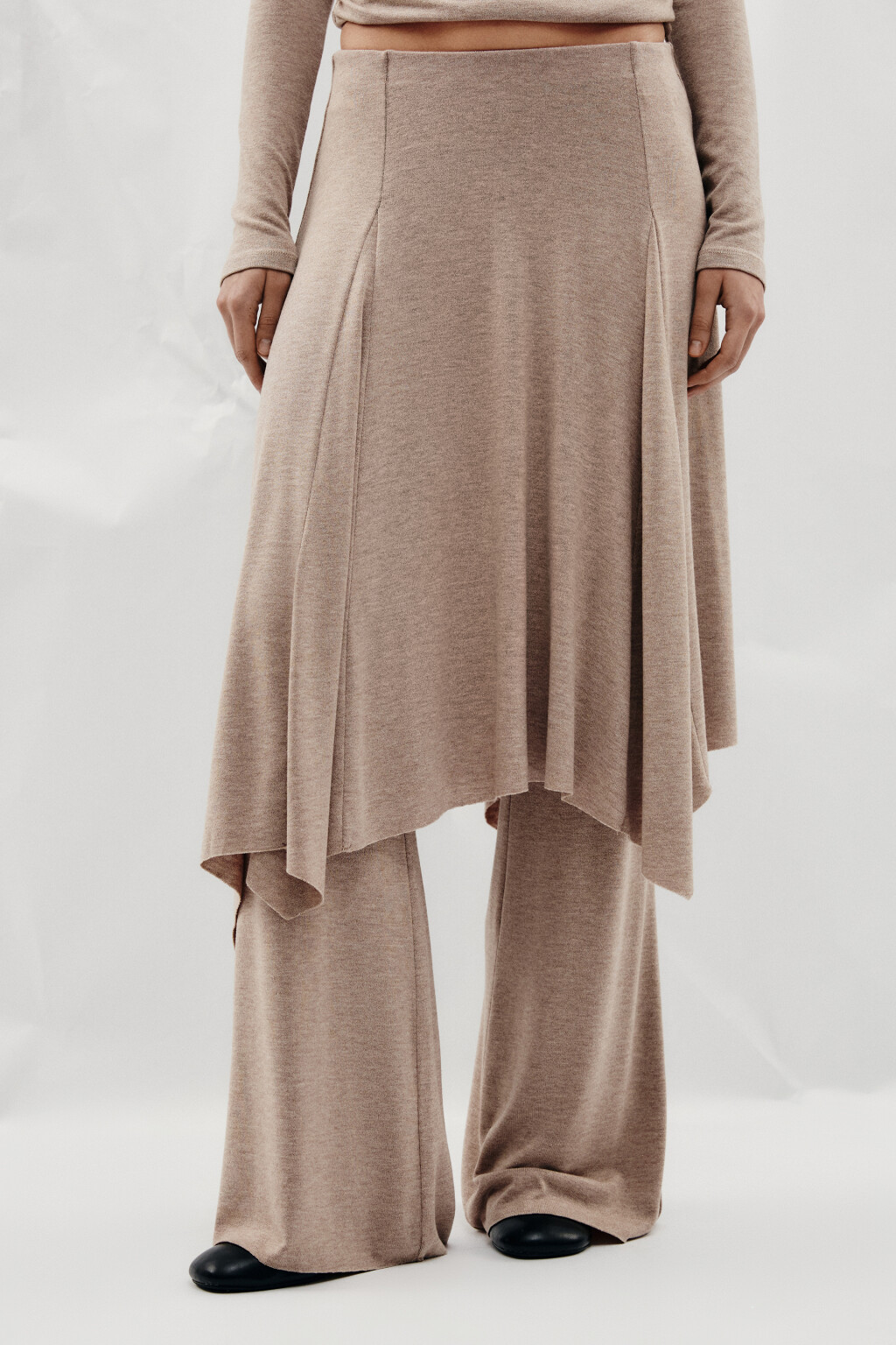 Брюки клеш с юбкой - цвет коричневый - 3