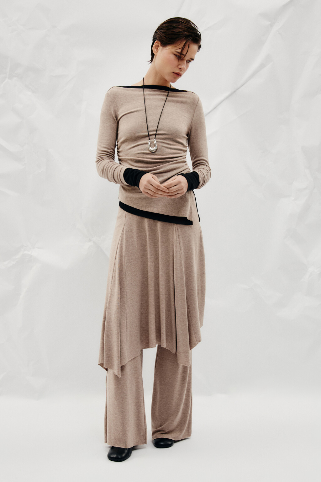 Брюки клеш с юбкой - цвет коричневый - 5