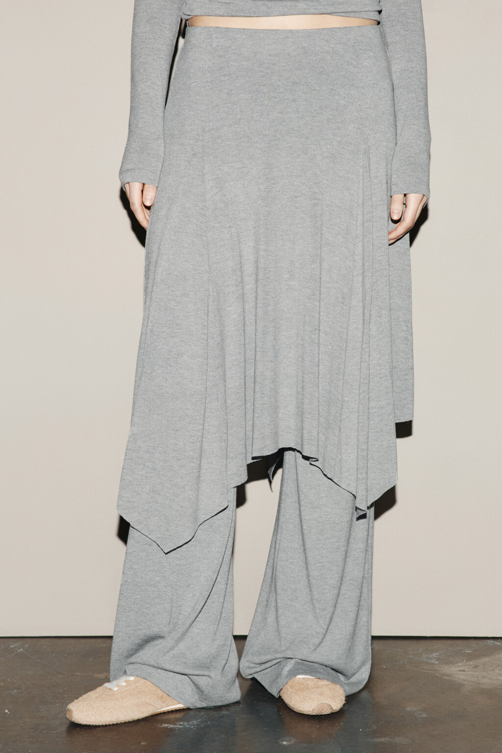 Брюки клеш с юбкой - цвет серый - 3