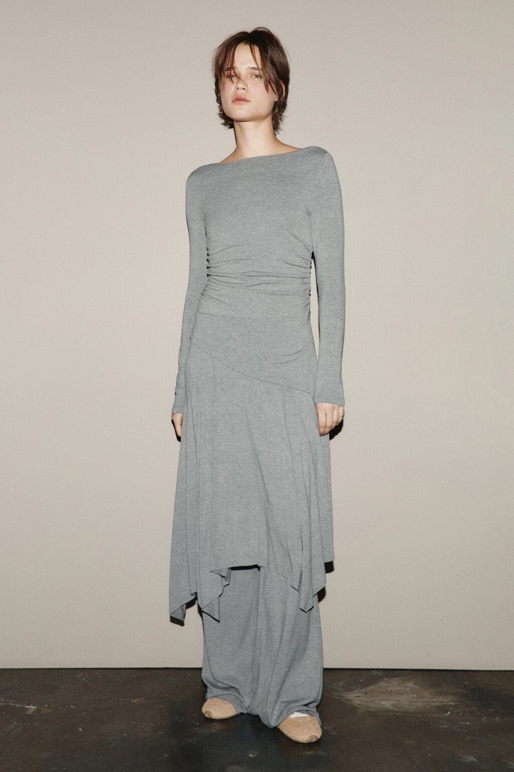 Брюки клеш с юбкой - цвет серый - 5