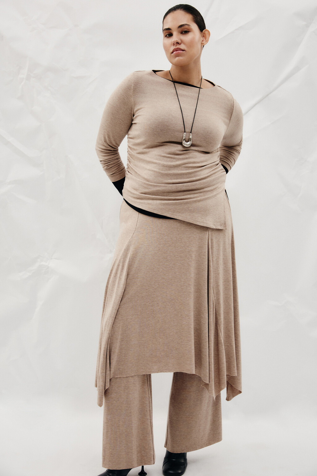 Брюки клеш с юбкой - цвет коричневый - 2