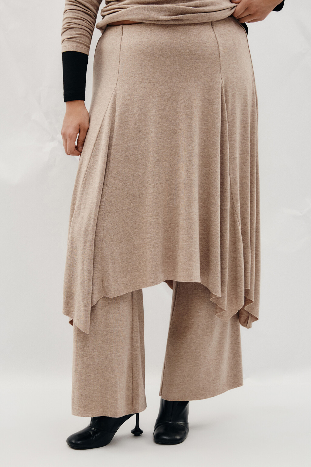 Брюки клеш с юбкой - цвет коричневый - 3