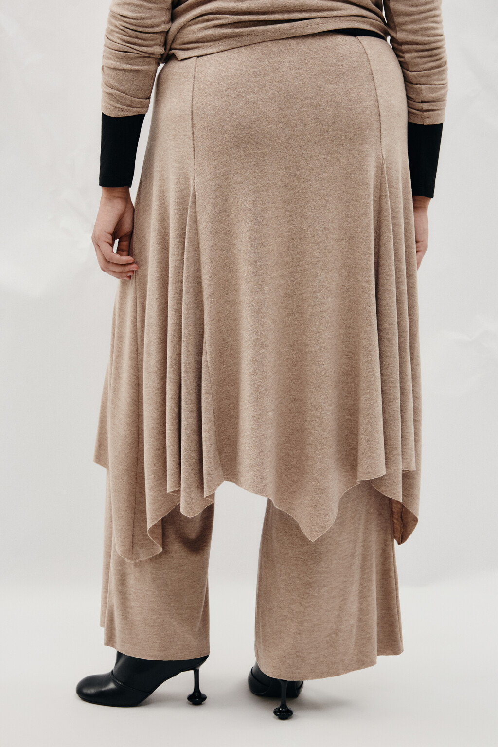 Брюки клеш с юбкой - цвет коричневый - 4