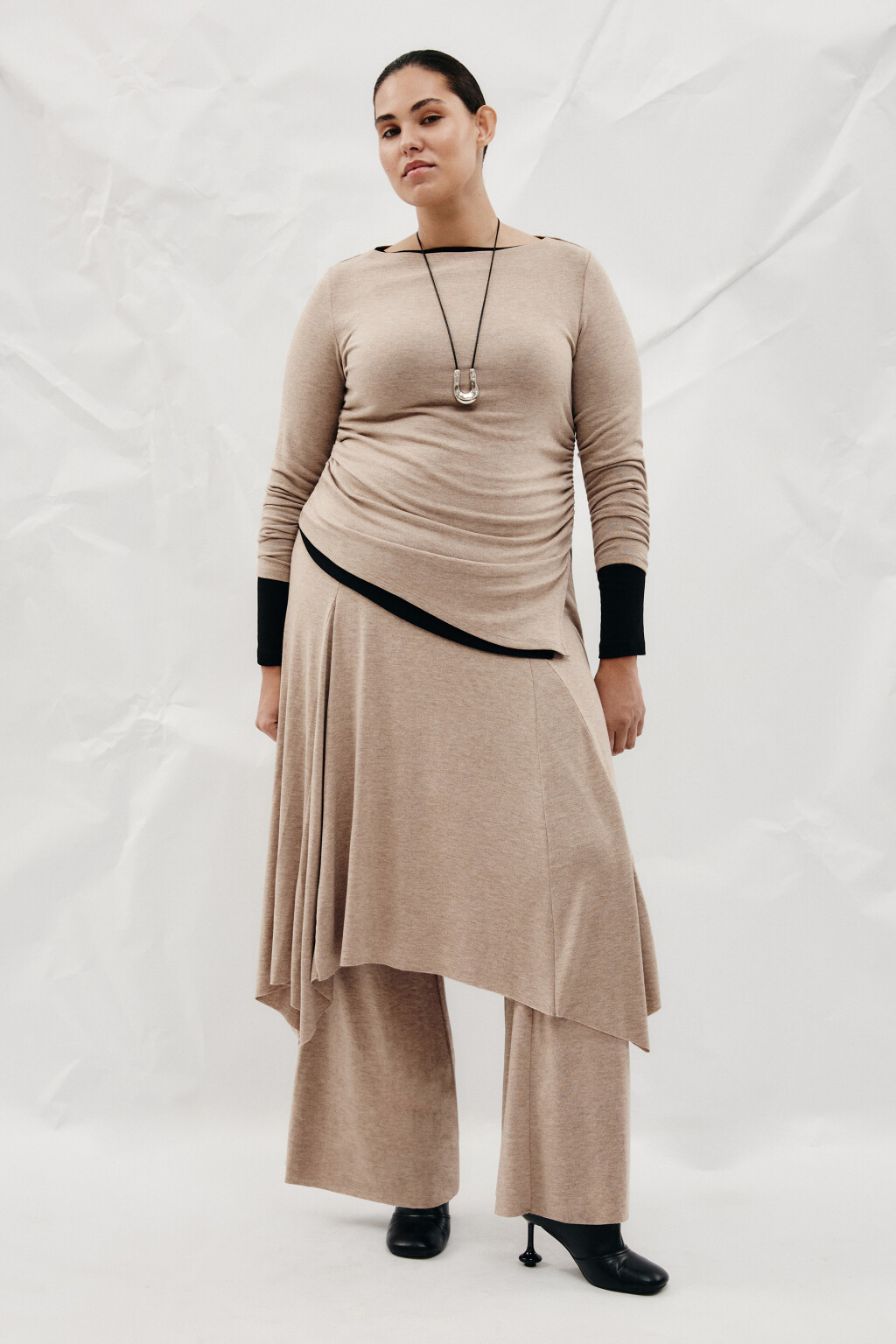 Брюки клеш с юбкой - цвет коричневый - 5