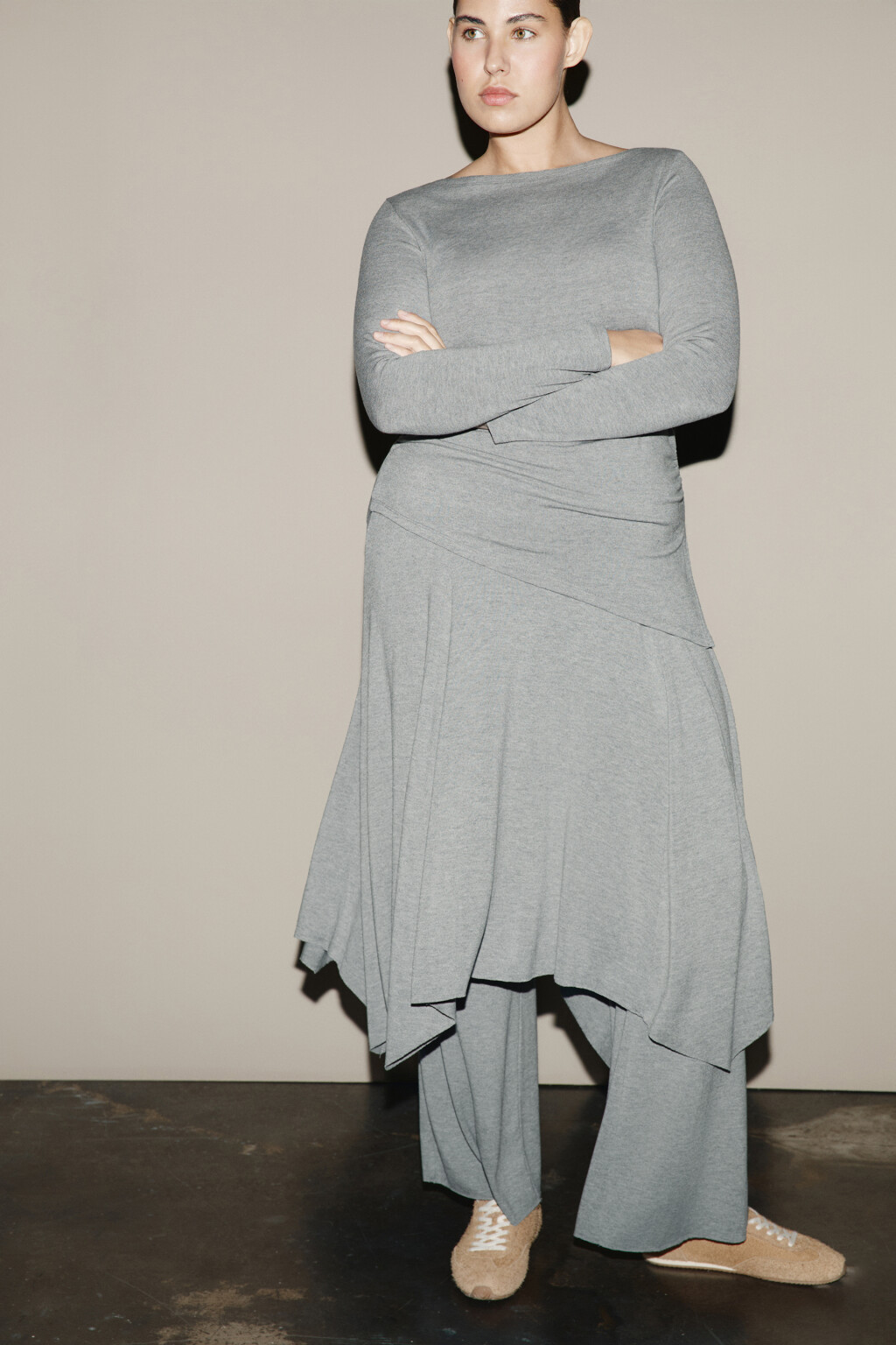 Брюки клеш с юбкой - цвет серый - 2