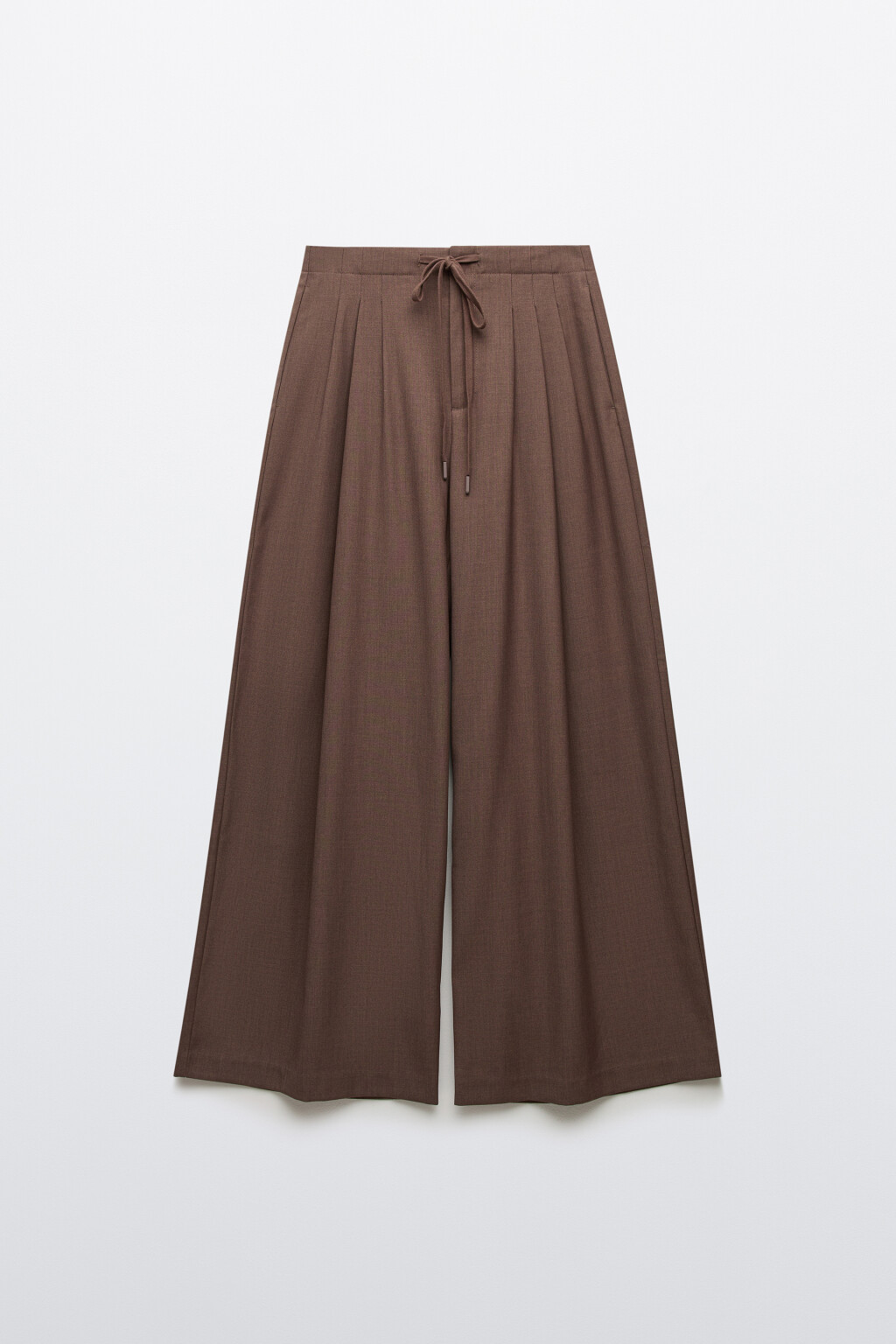 Брюки wide leg на завязках - цвет коричневый - 1