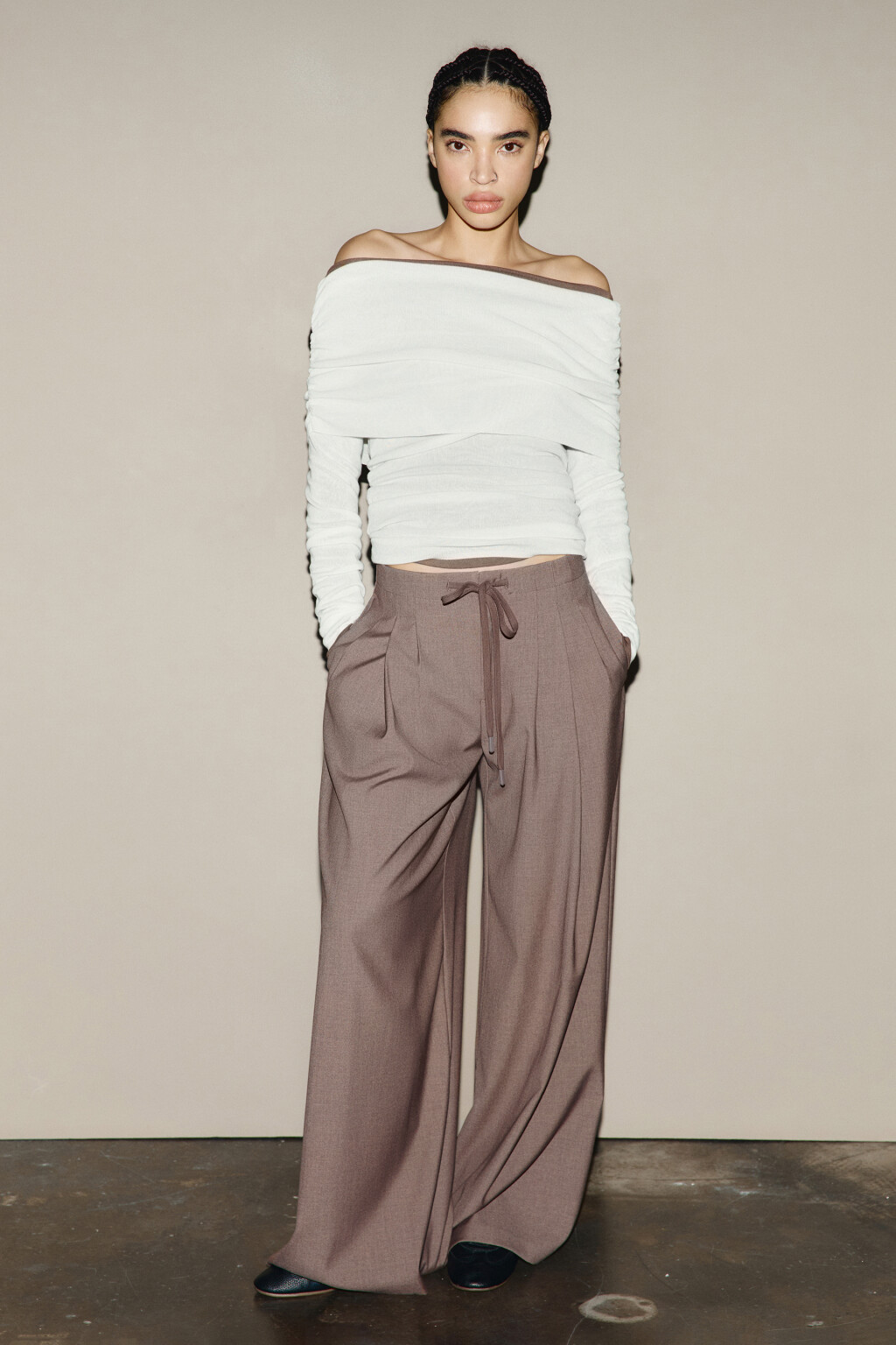 Брюки wide leg на завязках - цвет коричневый - 4