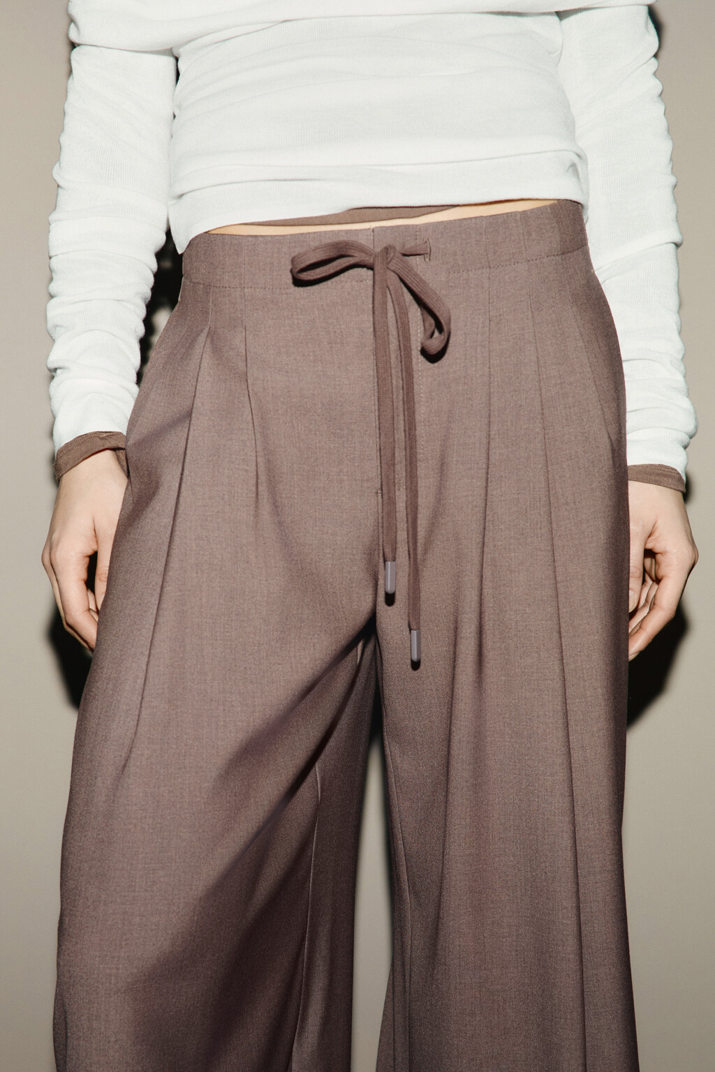 Брюки wide leg на завязках - цвет коричневый - 5