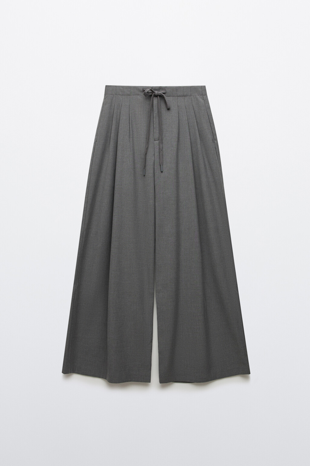 Брюки wide leg на завязках - цвет серый - 1