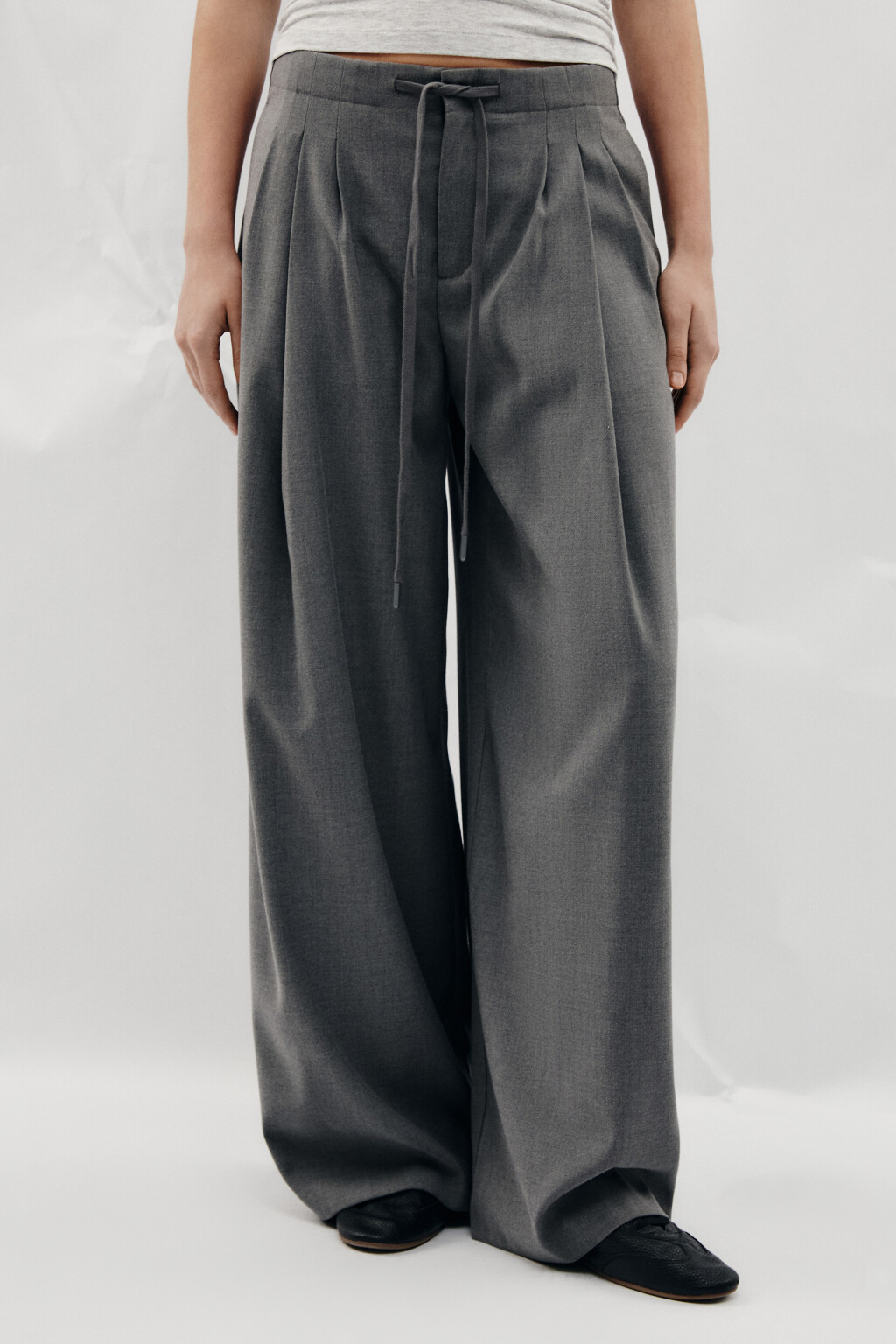 Брюки wide leg на завязках - цвет серый - 3