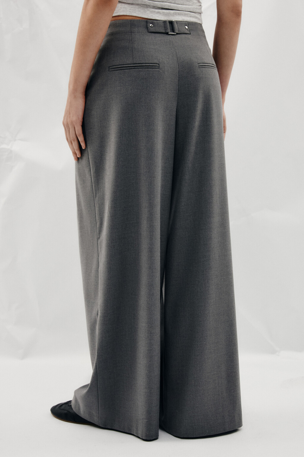 Брюки wide leg на завязках - цвет серый - 4