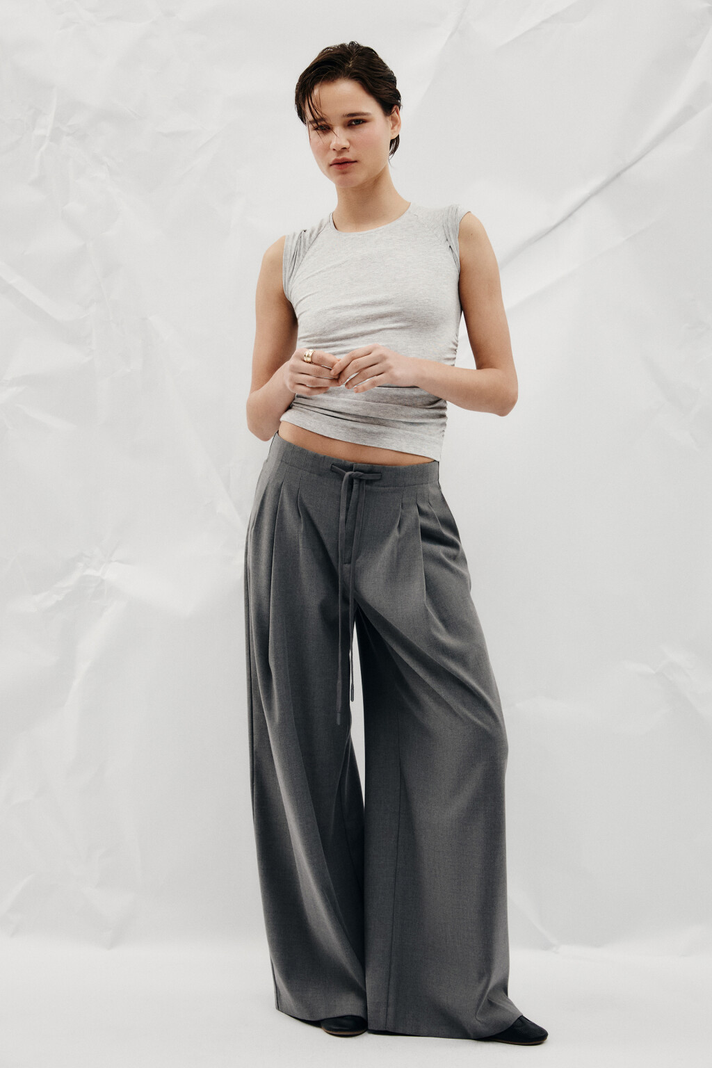 Брюки wide leg на завязках - цвет серый - 5