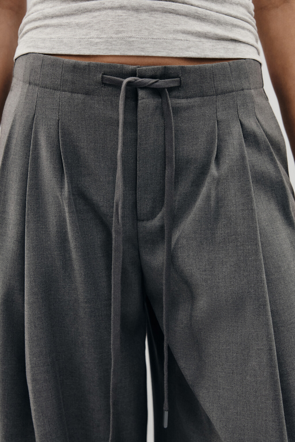 Брюки wide leg на завязках - цвет серый - 6