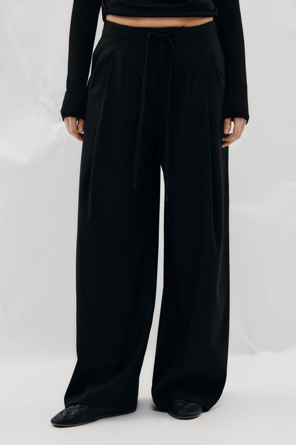 Брюки wide leg на завязках - цвет черный - 3