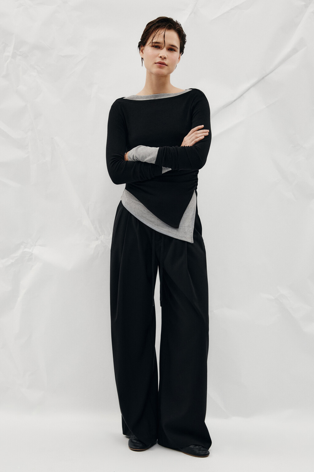 Брюки wide leg на завязках - цвет черный - 5