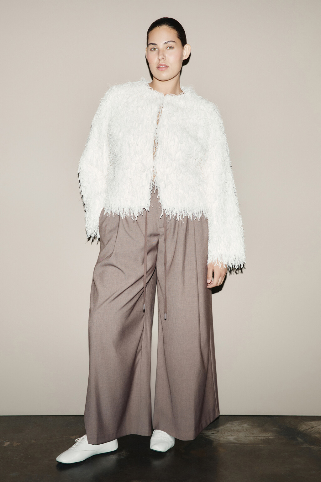 Брюки wide leg костюмные на завязках больших размеров - цвет коричневый - 5