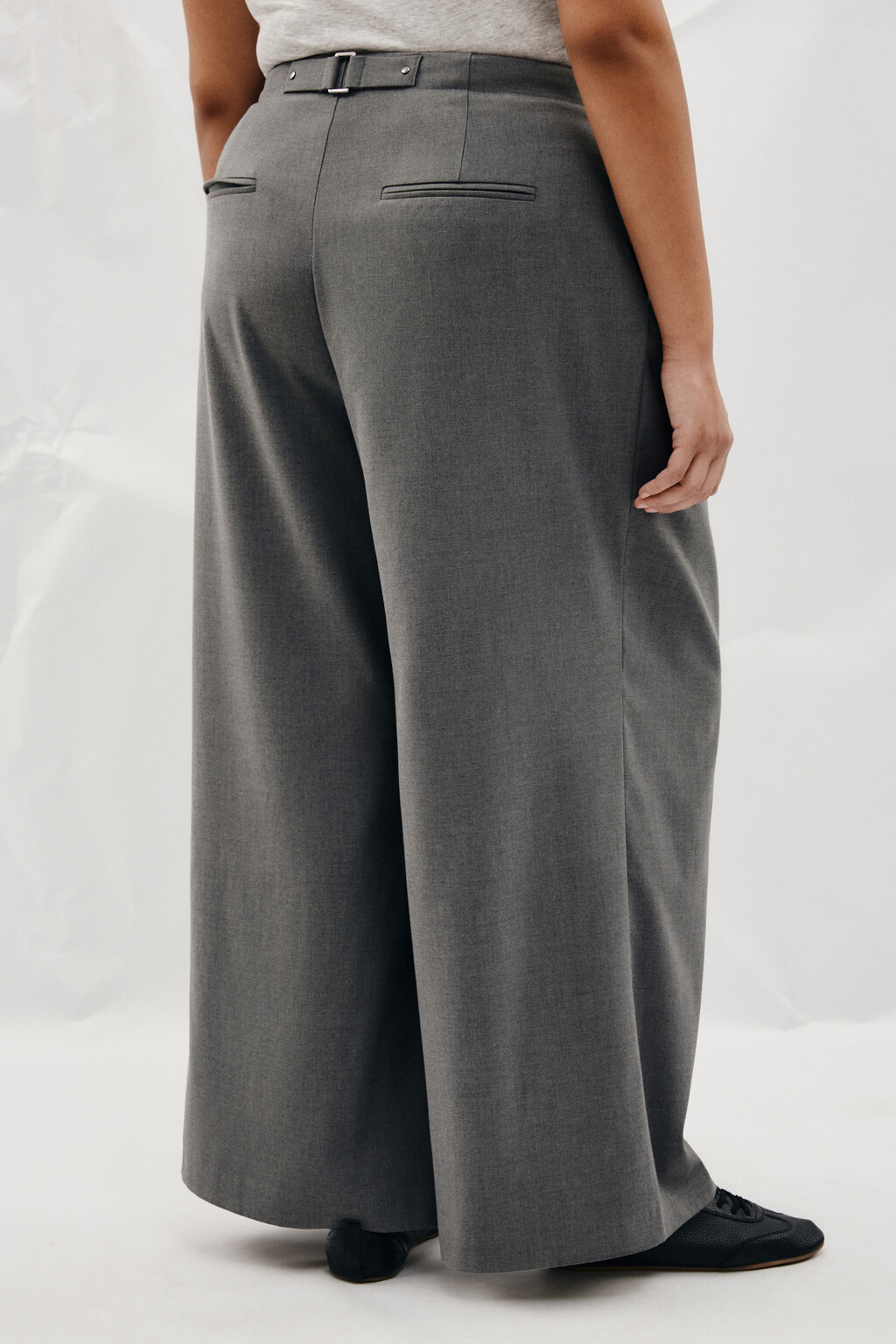 Брюки wide leg костюмные на завязках больших размеров - цвет серый - 3