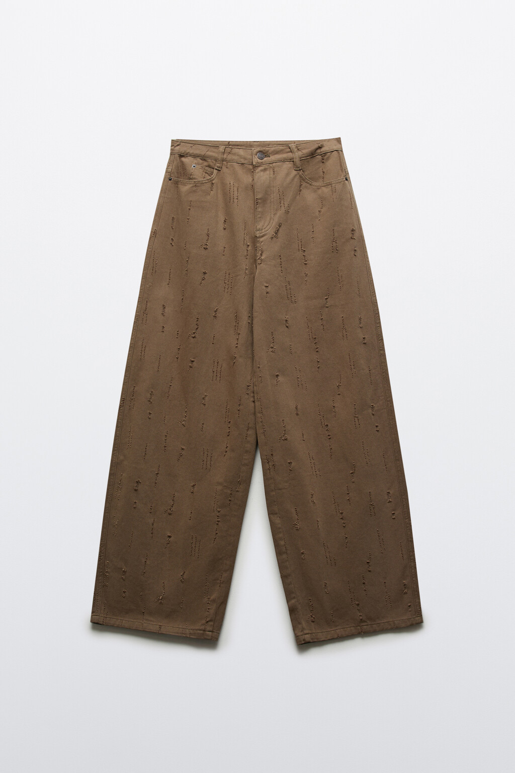 Брюки wide leg рваные - цвет зеленый - 1