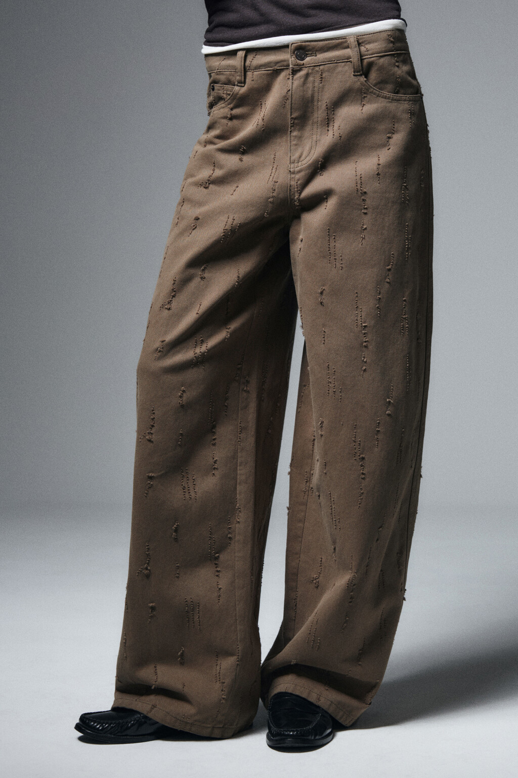 Брюки wide leg рваные - цвет зеленый - 2