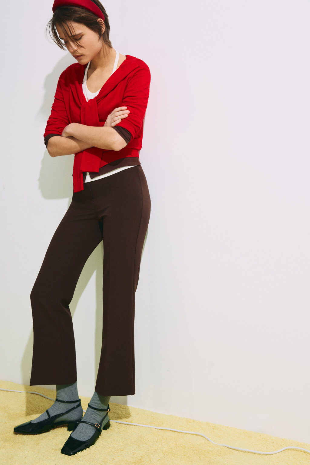 Брюки клеш костюмные со стрелками - цвет коричневый - 1