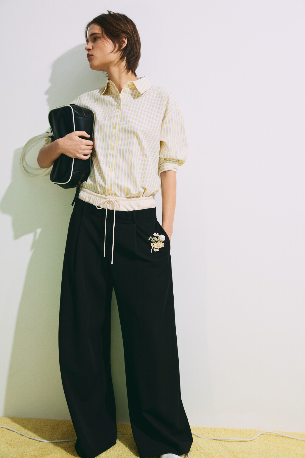 Брюки с имитацией второго слоя  - цвет черный - 2