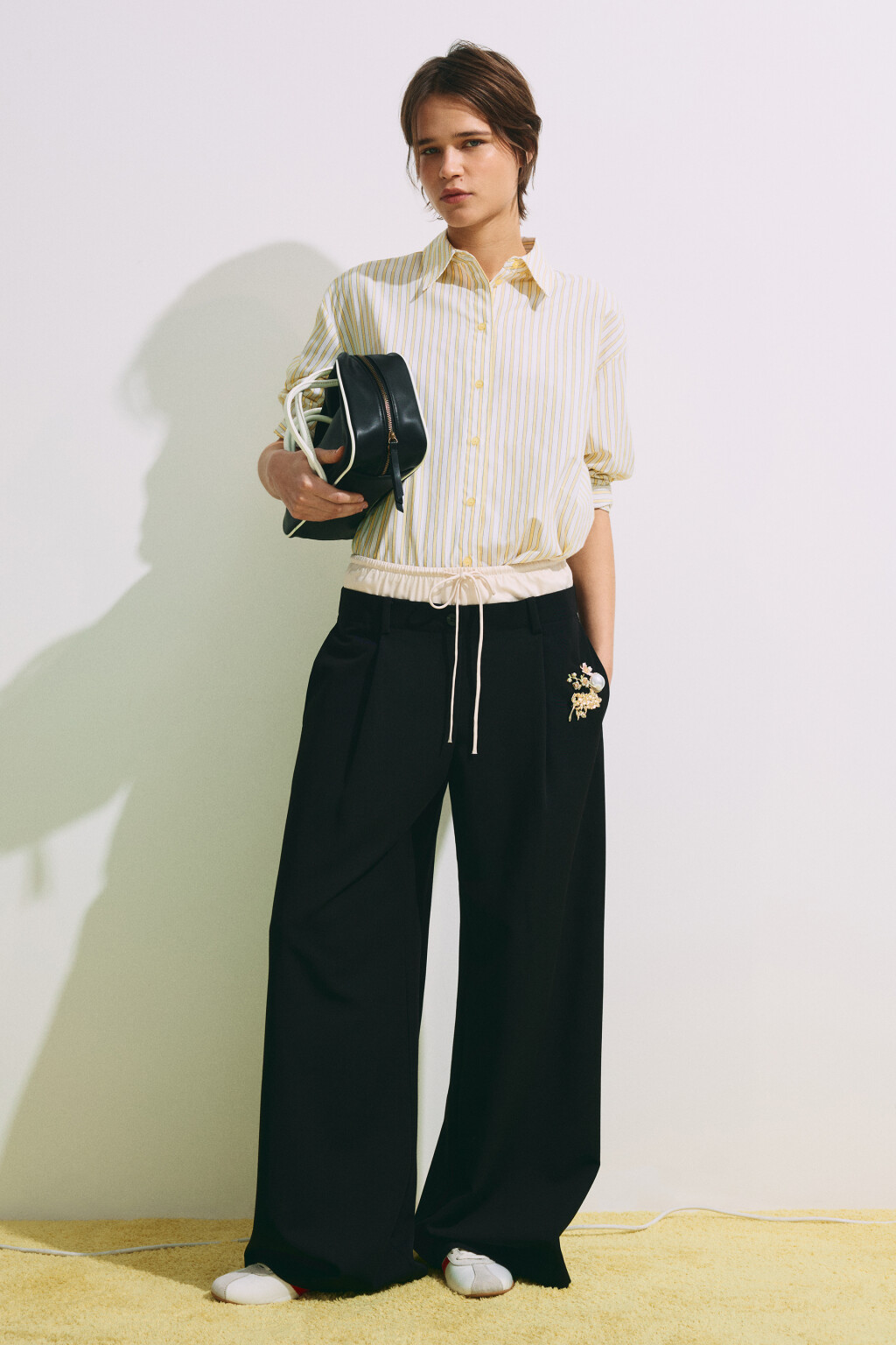 Брюки с имитацией второго слоя  - цвет черный - 5