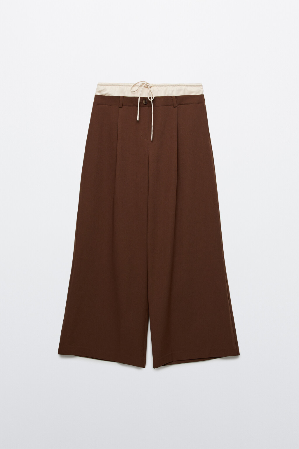 Брюки с имитацией второго слоя  - цвет бежевый - 1