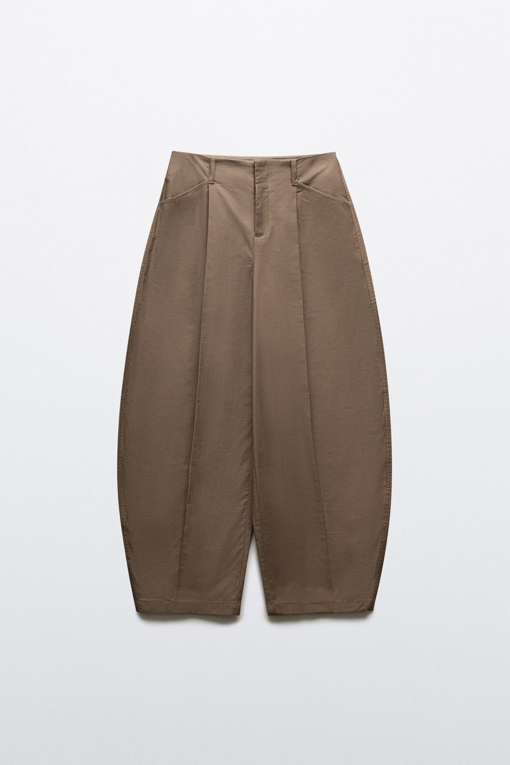 Брюки barrel fit с высокой посадкой и защипами - цвет бежевый - 1